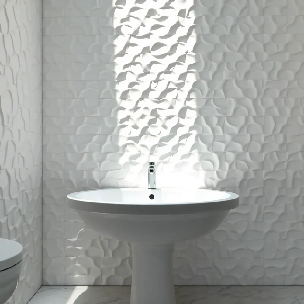 Białe płytki 3D do łazienki