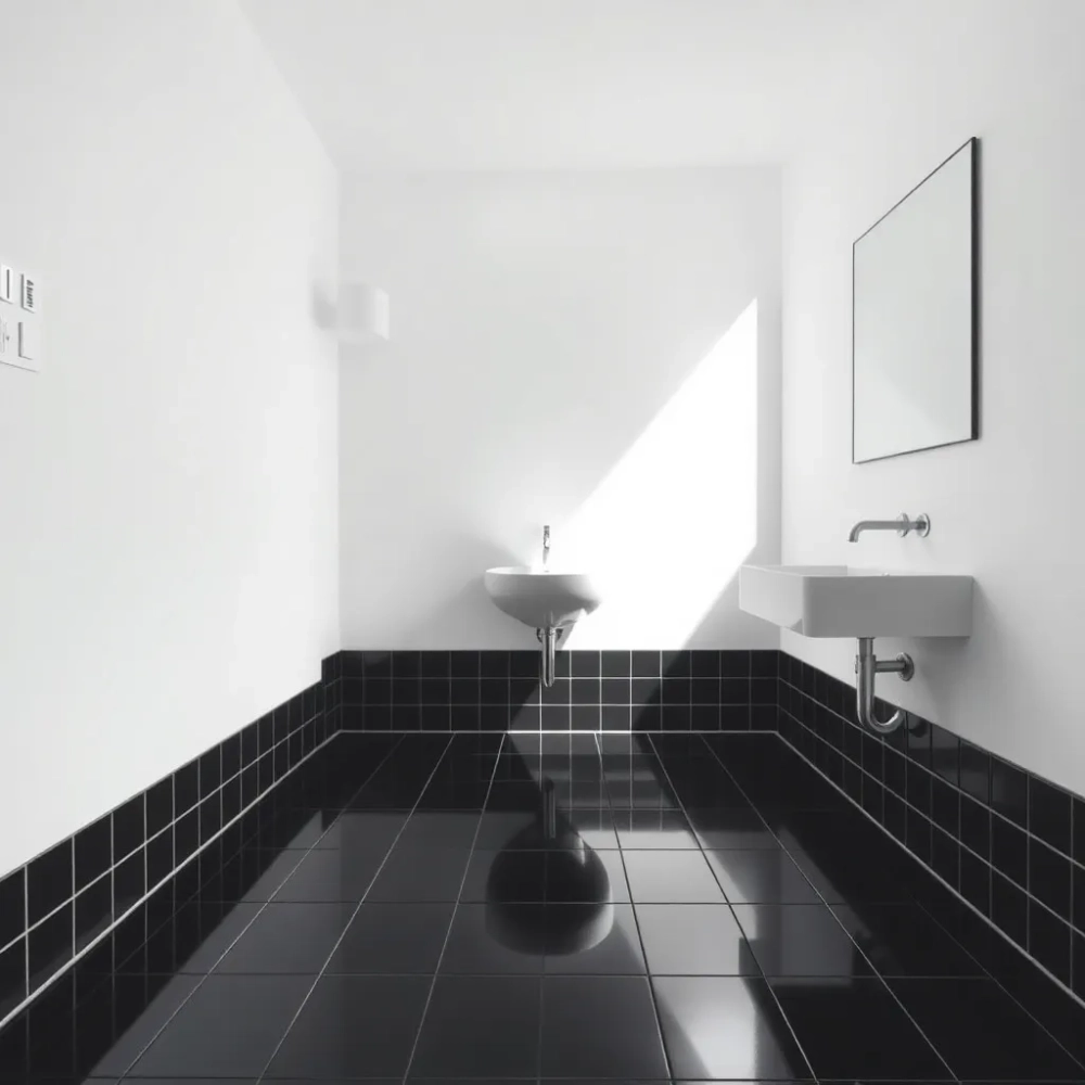Czarna podłoga w małej łazience
