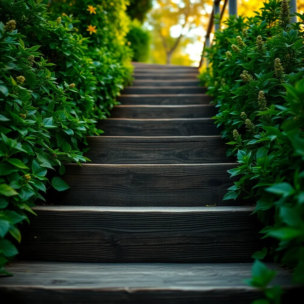 drewniane schody w ogrodzie