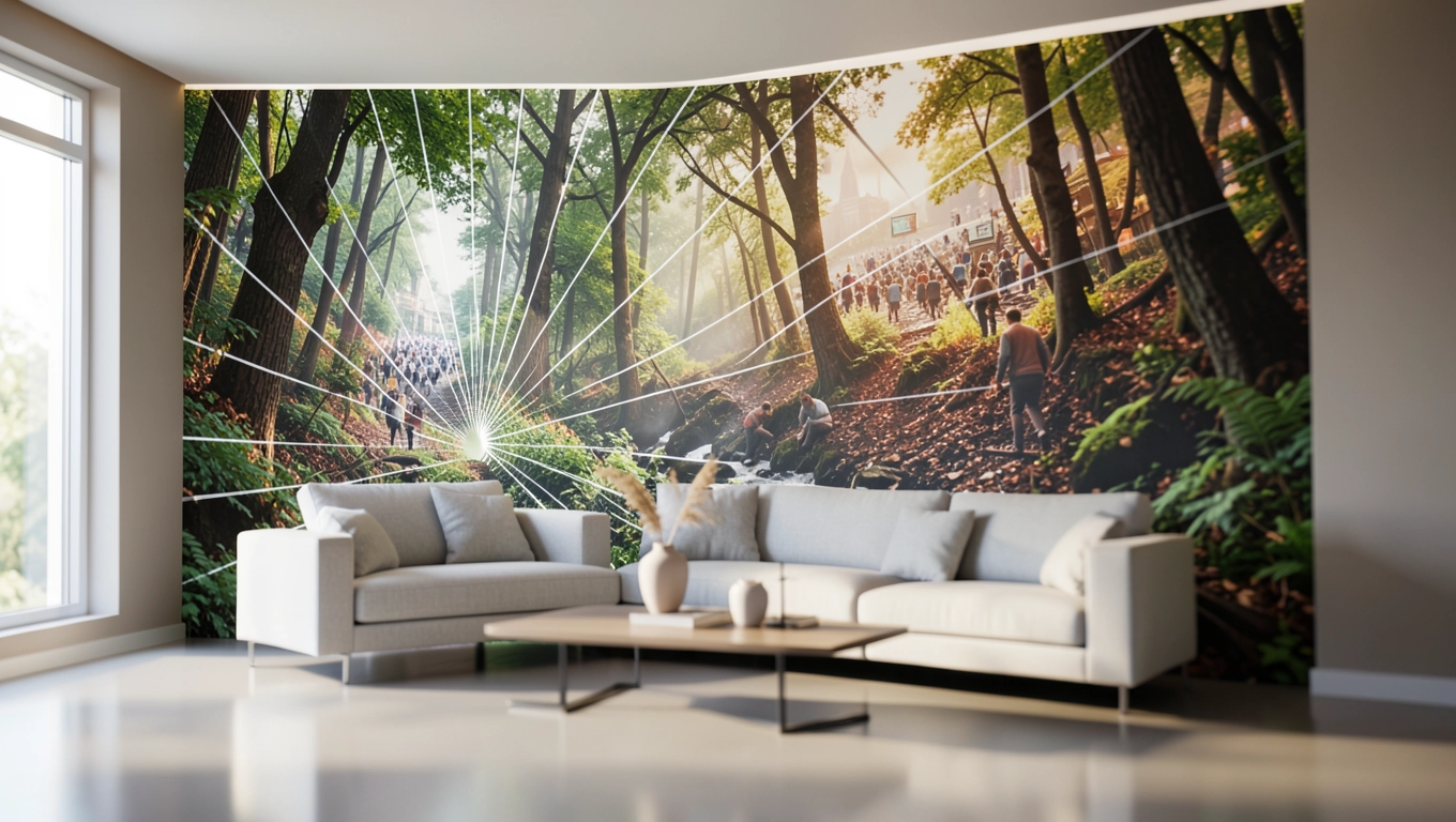 Efekt głębi jak fototapeta 3D zmienia przestrzeń w salonie