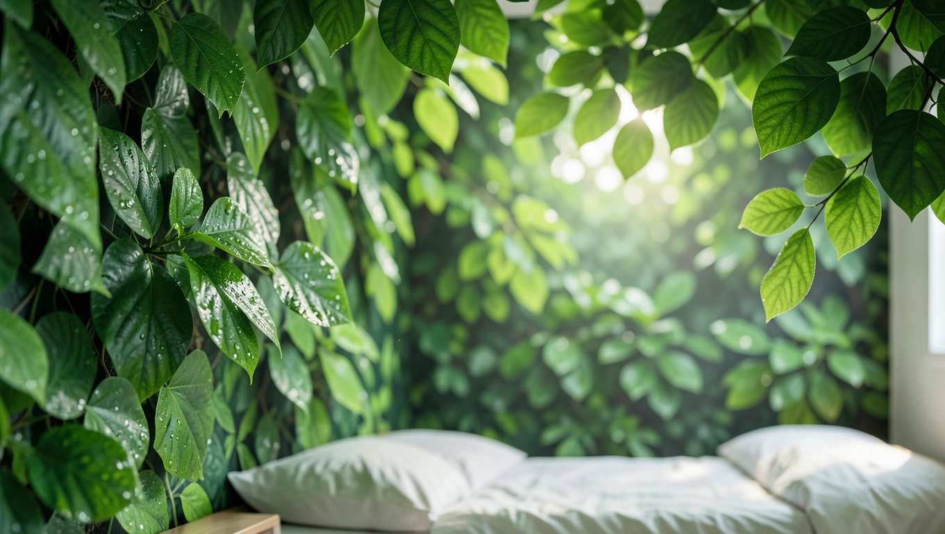 fototapeta liście do sypialni