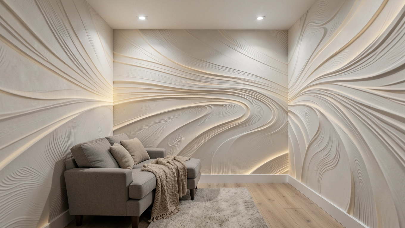 Iluzja głębi z fototapetami 5D w małym salonie