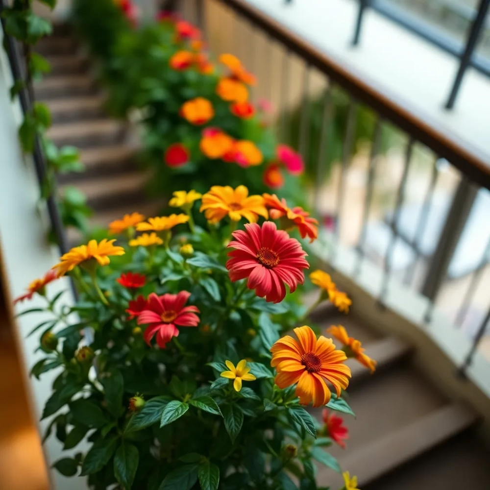 Kwiaty na klatce schodowej w domu