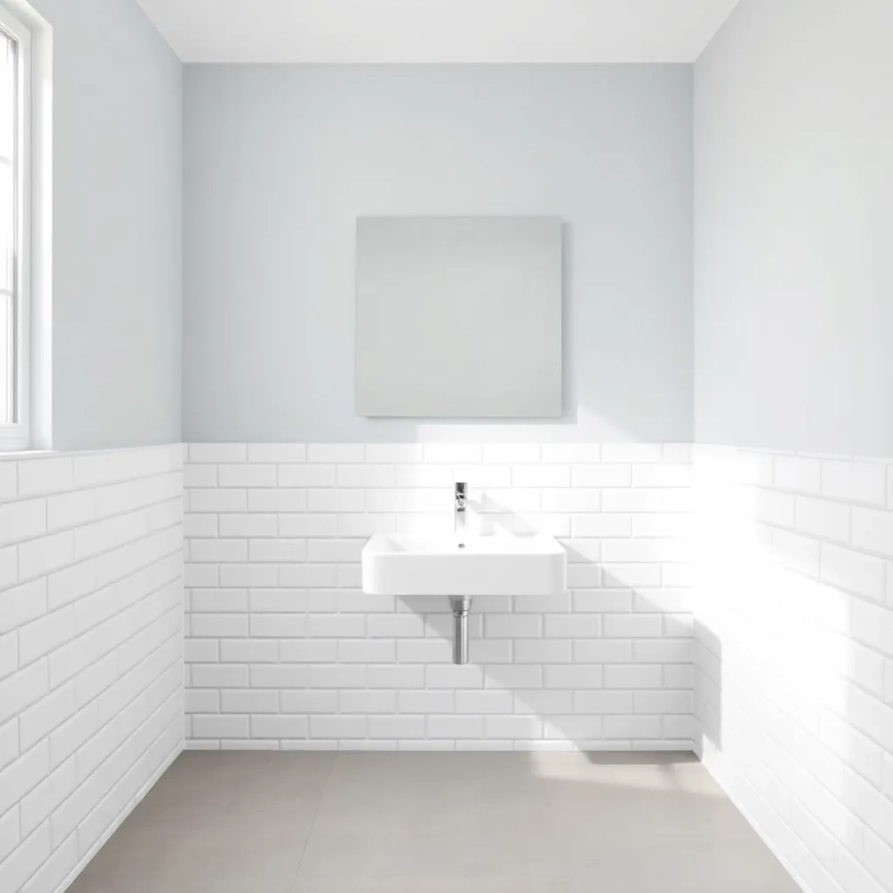 Łazienka z płytkami do połowy