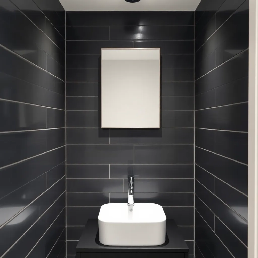 Mała łazienka ciemne płytki