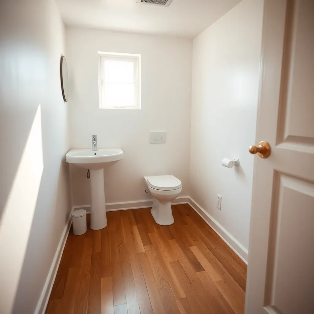 Mała łazienka z drewniana podłoga