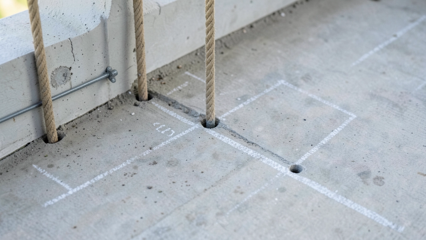 Montaż słupków pod poręcz z liny