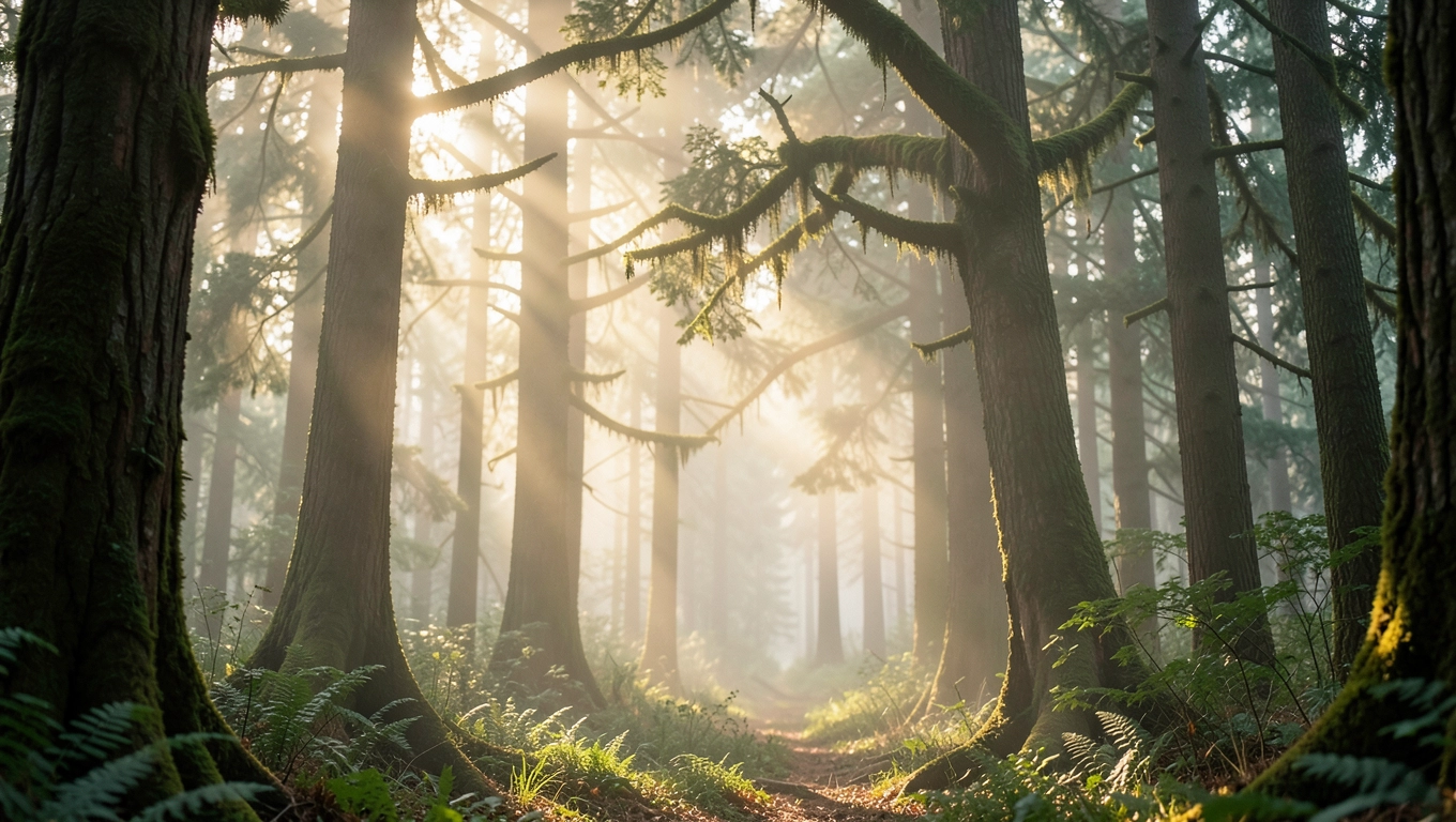 Motyw lasu na romantycznej fototapecie
