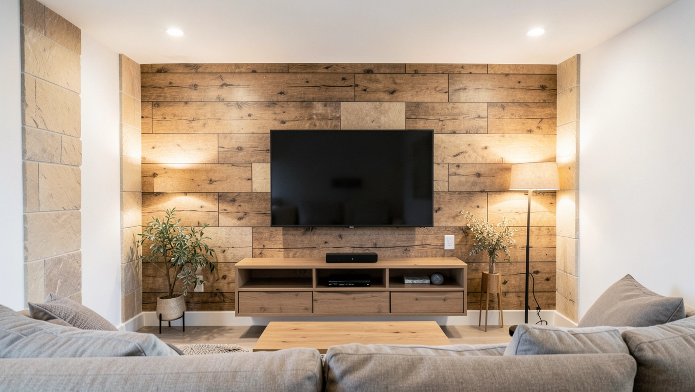 Ocieplenie salonu fototapetą za TV