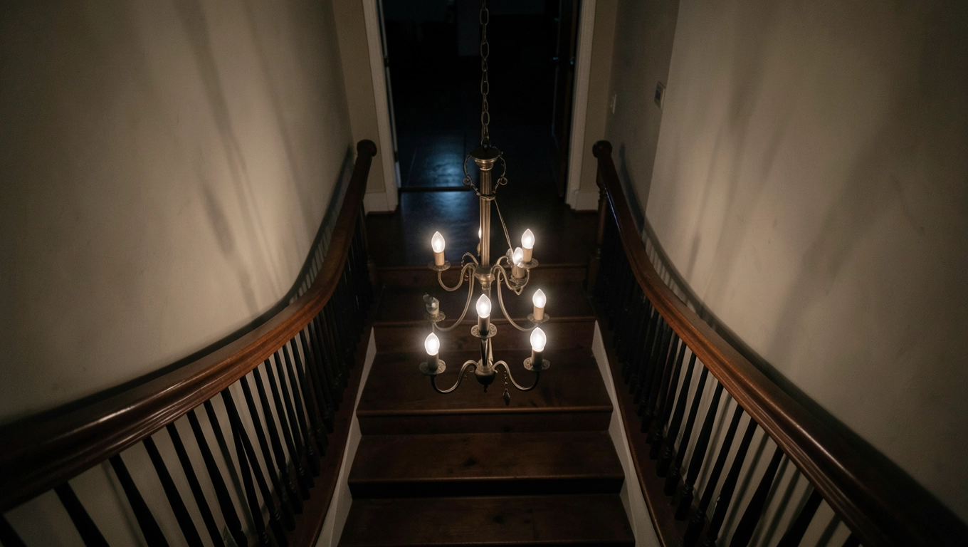 Oświetlenie schodów żyrandolem wiszącym