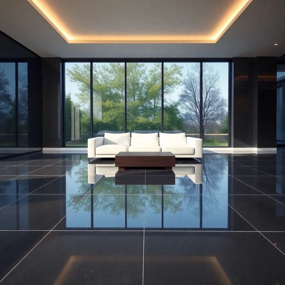 Płytki na wysoki połysk w salonie