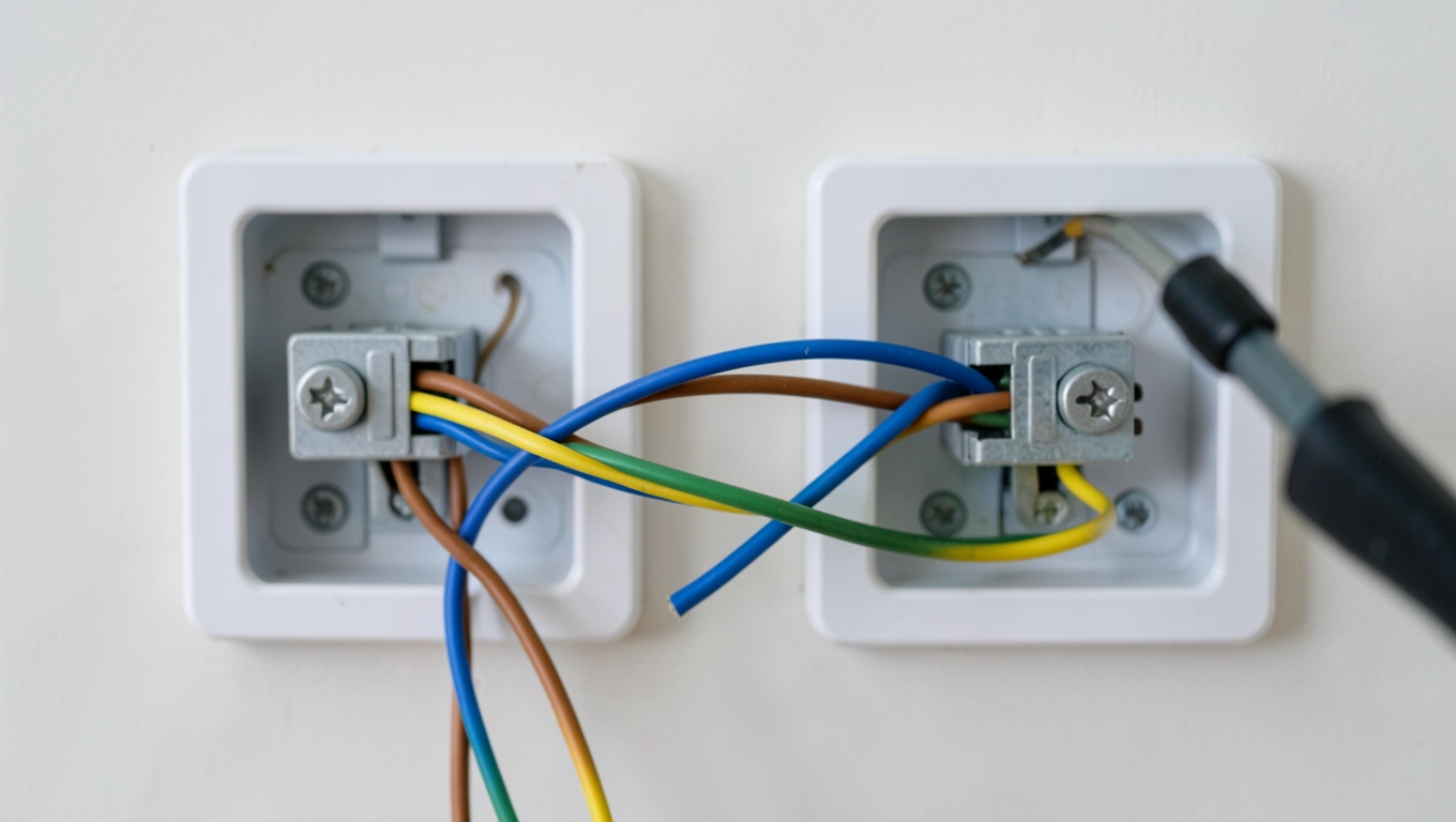 Podłączenie w dwóch puszkach podwójnego wyłącznika