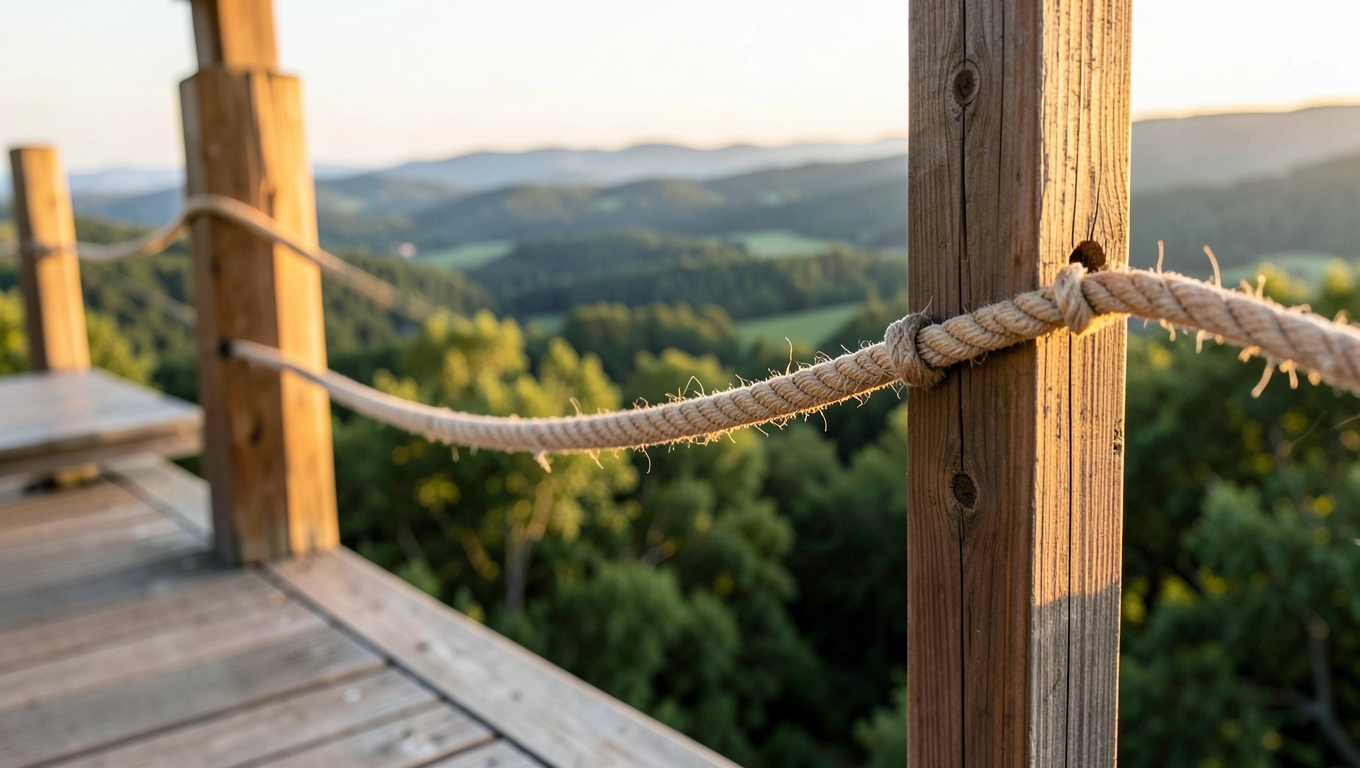 Poręcz z liny jutowej na tarasie