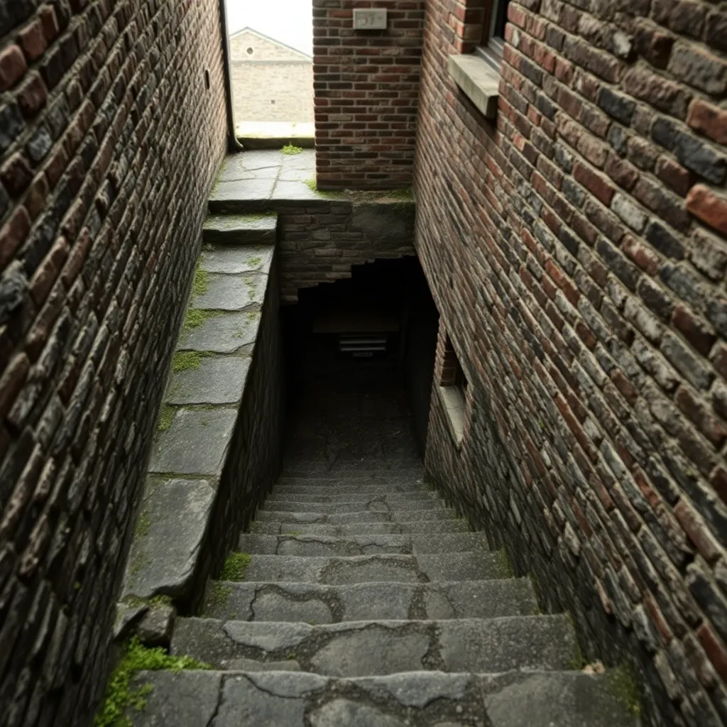 Schody do piwnicy na zewnątrz budynku