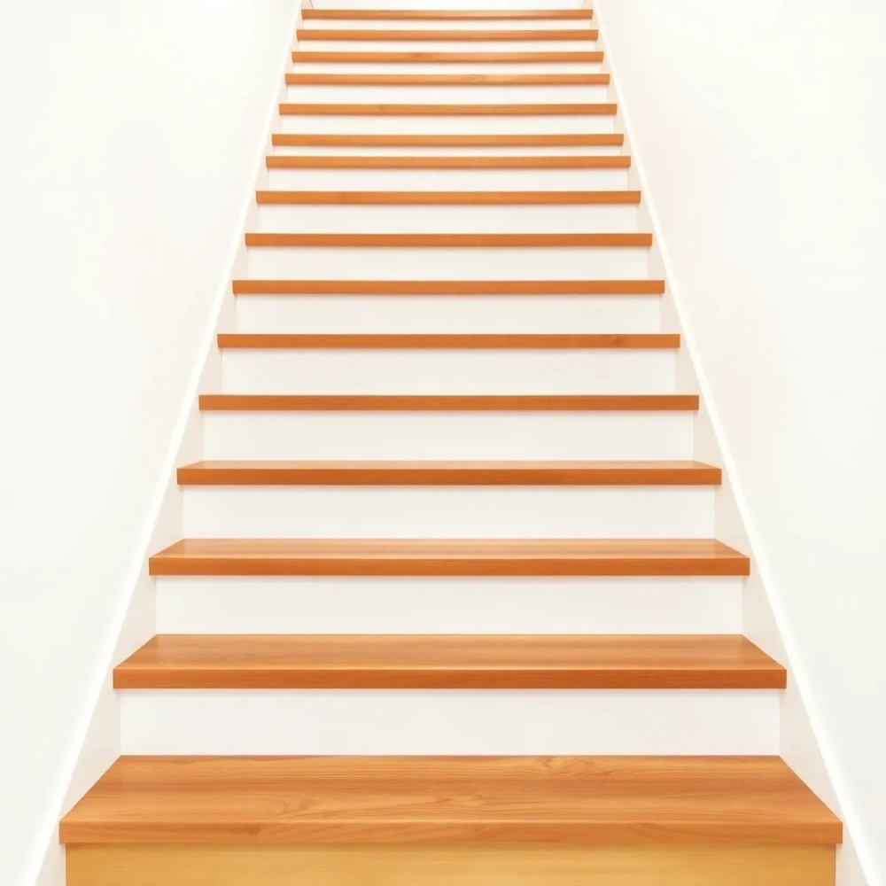 Schody drewniane z białymi podstopniami