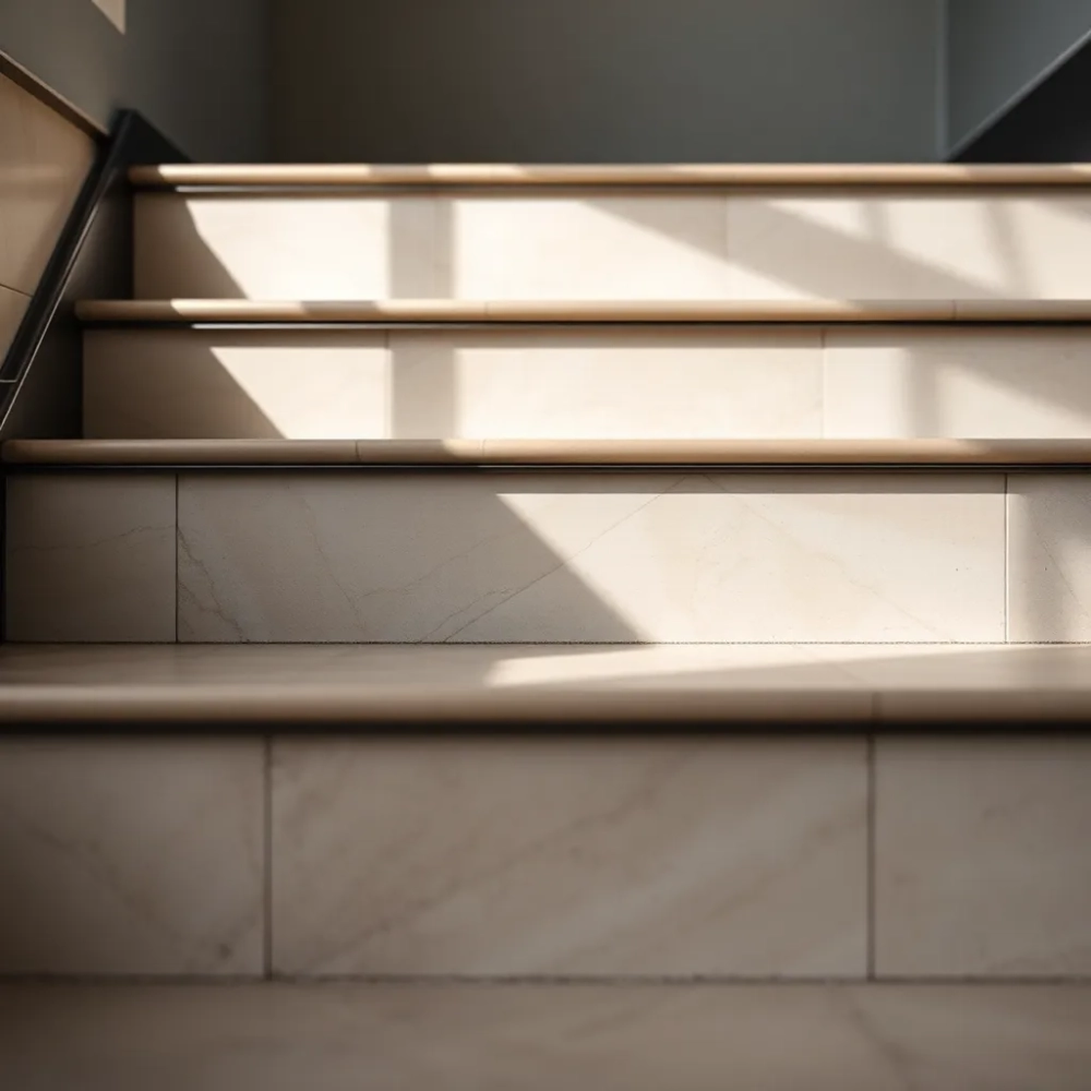 Schody z płytek z listwami