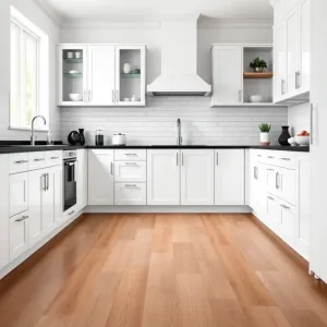 Biała kuchnia z czarnym blatem jaka podłoga