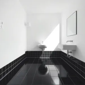 Czarna podłoga w małej łazience