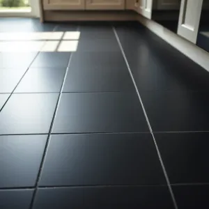 Czarne płytki w kuchni na podłodze