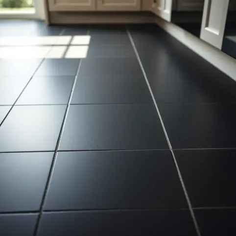 Czarne płytki w kuchni na podłodze