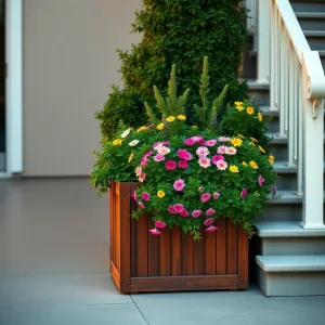 Donica z palisady przy schodach