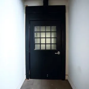 Drzwi zewnętrzne do kotłowni z szyba