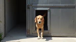 Drzwiczki dla psa w bramie garażowej