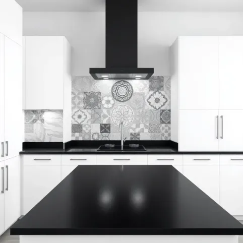 Jakie płytki do białej kuchni z czarnym blatem
