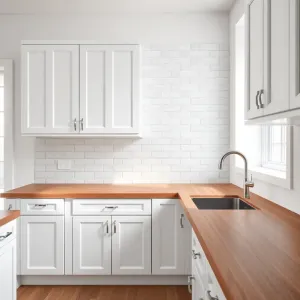 Jakie płytki do białej kuchni z drewnianym blatem