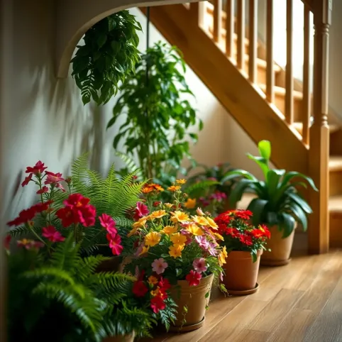 Kwiaty pod schodami w domu