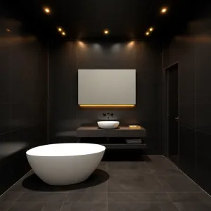 Łazienka z ciemnymi płytkami