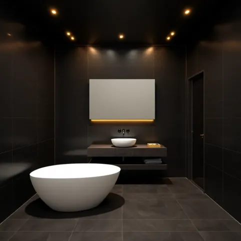 Łazienka z ciemnymi płytkami