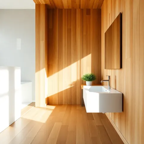 Łazienka z drewnianą podłogą inspiracje