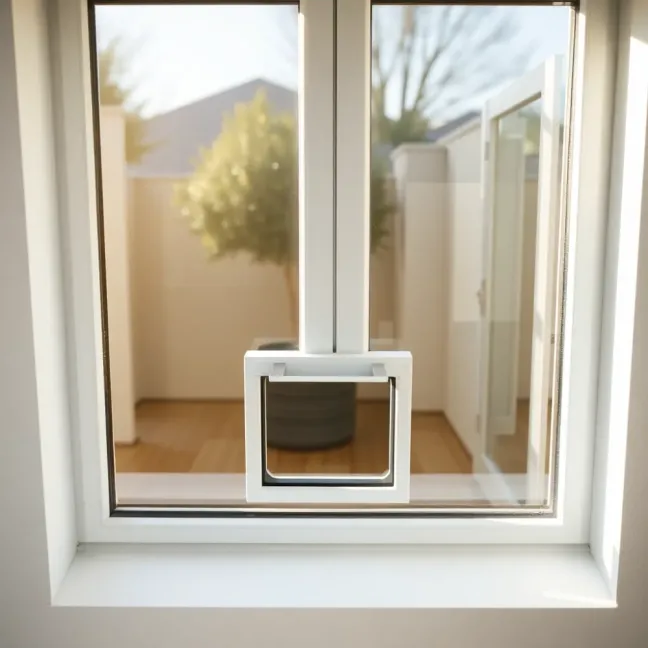 Montaż drzwi dla kota w szybie