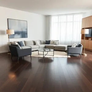 Nowoczesny salon z ciemną podłogą