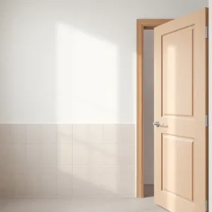 Płytki do połowy ściany a drzwi