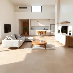 Płytki w salonie z aneksem