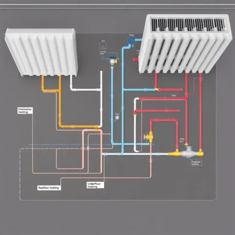 Schemat instalacji co grzejniki i podłogówka