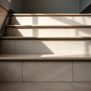 Schody z płytek z listwami