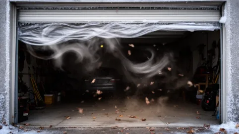 Wieje przez bramę garażową