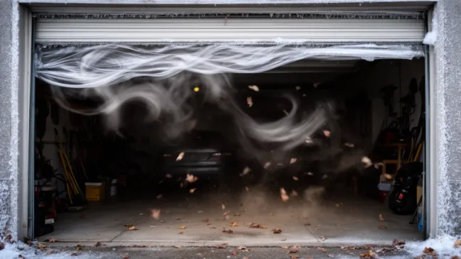 Wieje przez bramę garażową