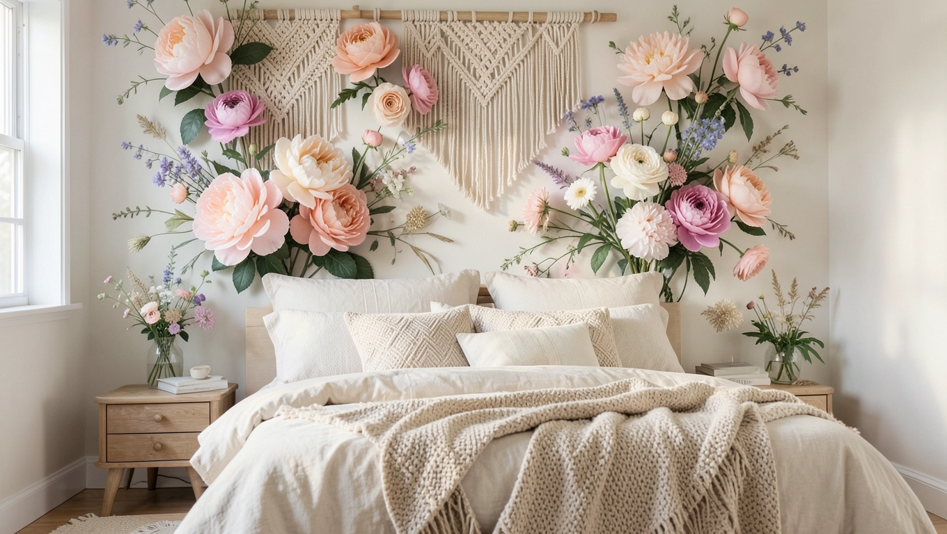 Style boho kwiaty 3D ściana