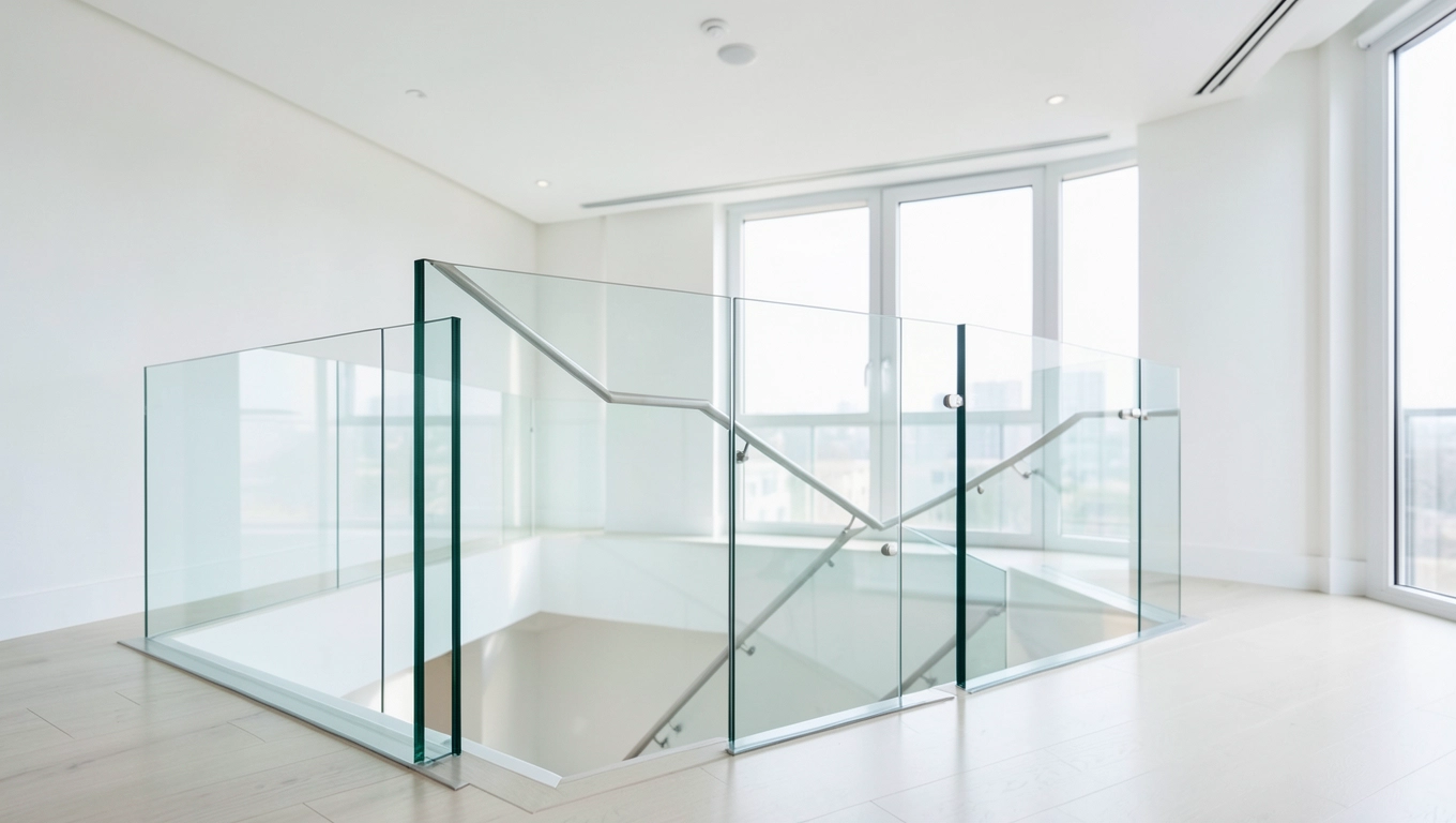 Szklana balustrada na schody do sufitu