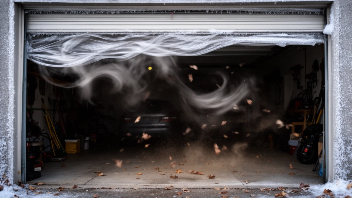 Wieje przez bramę garażową